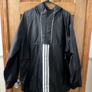 Adidas Men's Black Windbreaker with White Stripes